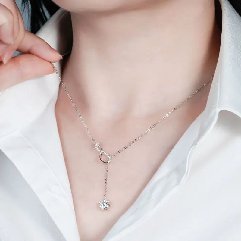 Round Moissanite Y-shape Lariat Cross Heart Infinite Pendant Necklace Chain for Women 925 Sterling Silver Jewelry Gifts
