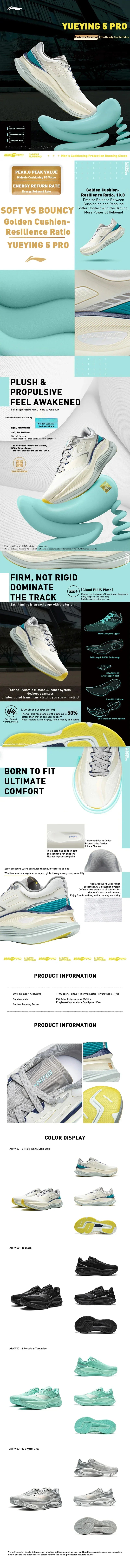 Men's YUEYING 5 PRO Optimized Cushion Running Shoes with Wide Toe Box SUPER BOOM LiNing Sneakers ARHV013 ARHW001