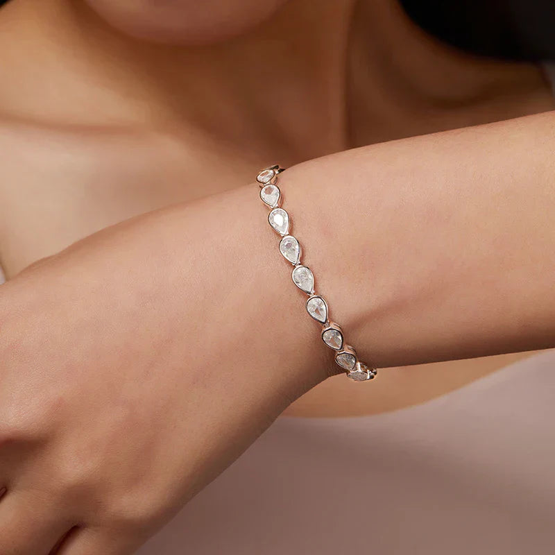 Plated 18K Pear Cut Zircon Moissanite Tennis Bracelet for Women Men 4*6mm Gems Luxury Wedding Chain Pure S925 Silver
