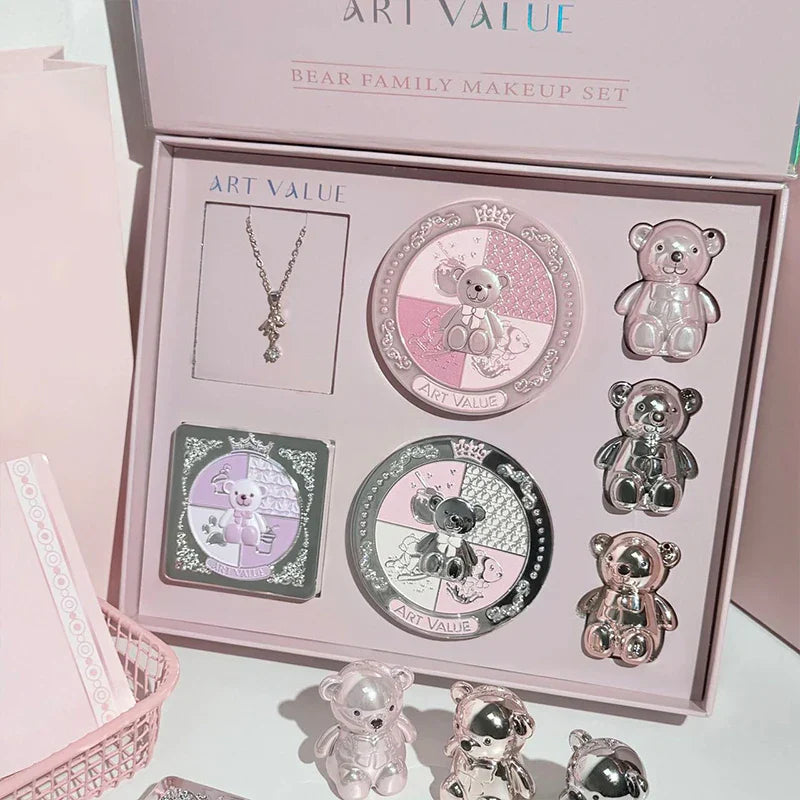 7PCs Multipurpose Makeup Sets Include 3 Matte Lip Mud,1 Pressed Powder,1 Blush,1 Eyes Palette And Necklace Cosmetics