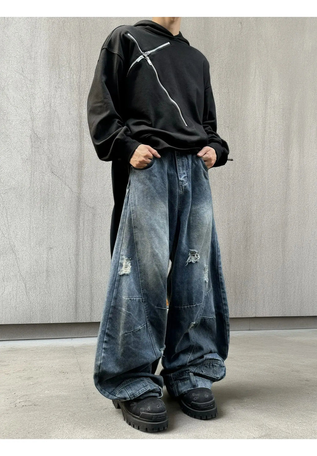 Autumn New Men's 98% Cotton Jeans American Y2k Streetwear Hole Patchwork Design Denim Pants Youth Straight Baggy Stretch Jeans