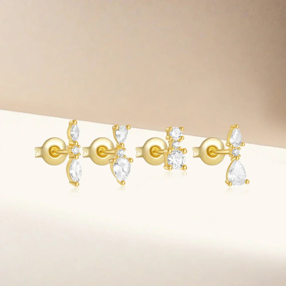 925 Sterling Silver 3pcs 4pcs Set Zircon Stud Earrings 18k Gold Star Minimalism Huggies Earring Fine Jewelly Set Party Gift