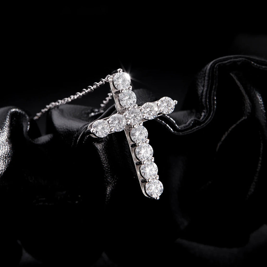 D Color Moissanite Necklace 925 Sterling Silver Exquisite Cross Link Chain Pendant Necklace For Women Fine Jewelry Gift