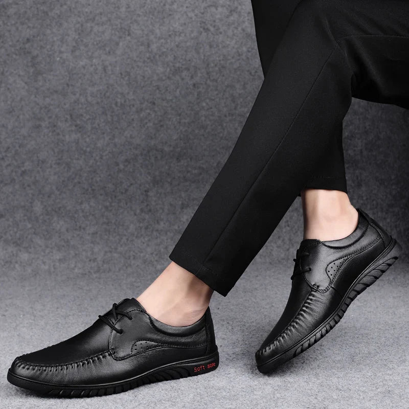 Italian Brand Men's Genuine Leather Casual Shoes Handmade Soles Loafers Lace Up Breathable That's Oxford Shoes for Summer