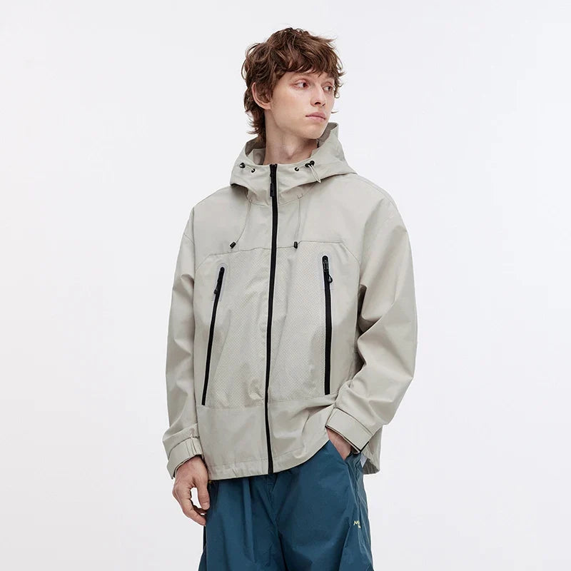 Jacket Men Outdoor Sport Loose Hooded Patchwork Mesh 2025 Autumn Textured Top Menswear Clothing Jackets
