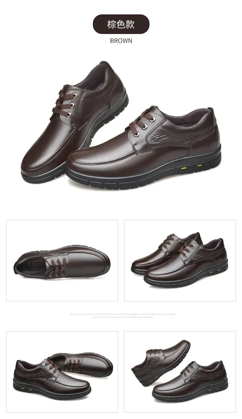 Men PU leather Casual Shoes Soft Sole Lace-up Luxury Brand Middle-aged Old Man Dad Lightweight Loafers Shoes  Zapatillas