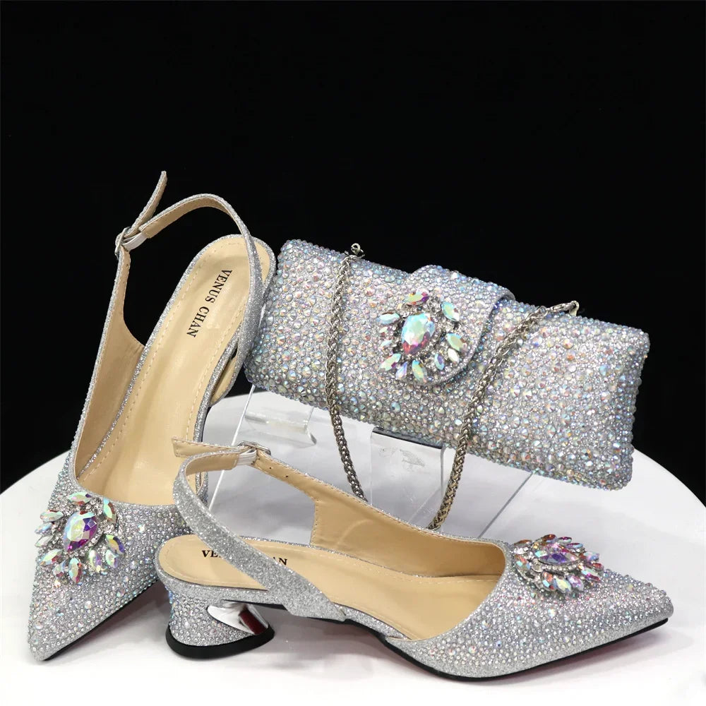 Hollow Design Women Shoes Matching Bag in Champagne Color Mature for Party