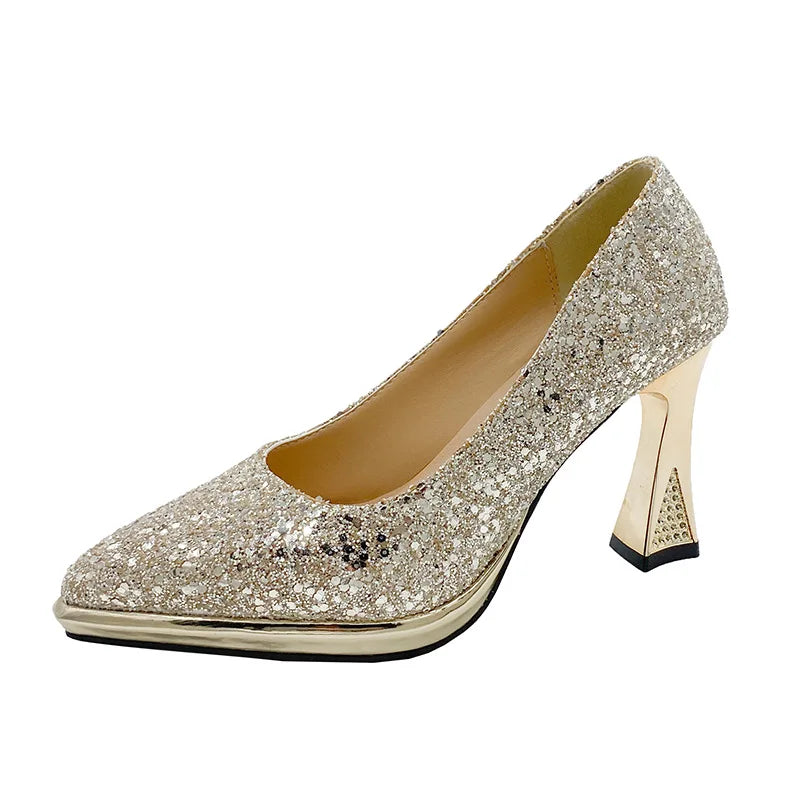 Fashion Sequined Women Pumps 2024New Women's Shoes Pointed Toe Shallow Mouth Shoes Female Comfort Women High Heels spring autumn