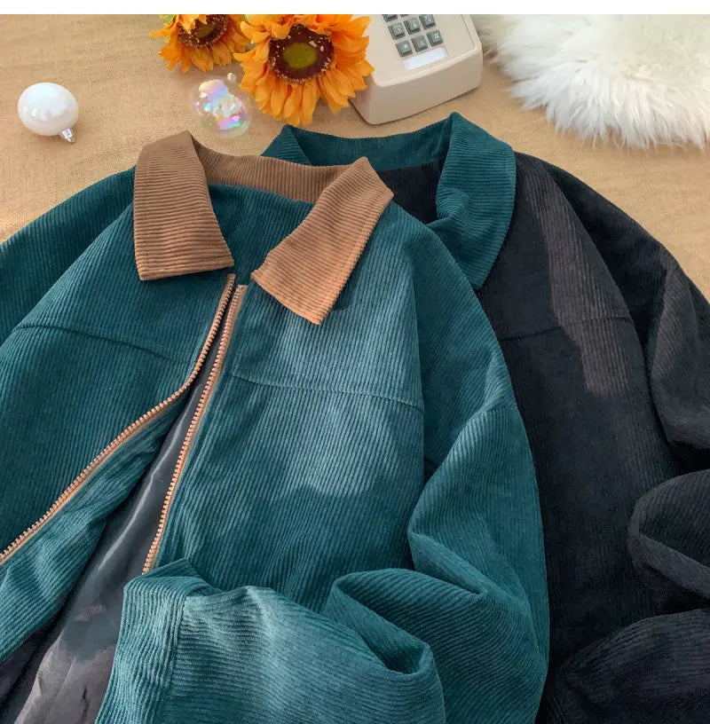 2026 Autumn Corduroy Cargo Jacket For Men Windbreakers Zipper Coats Loose Cargo Outwear Casual Jacket Mens Clothes