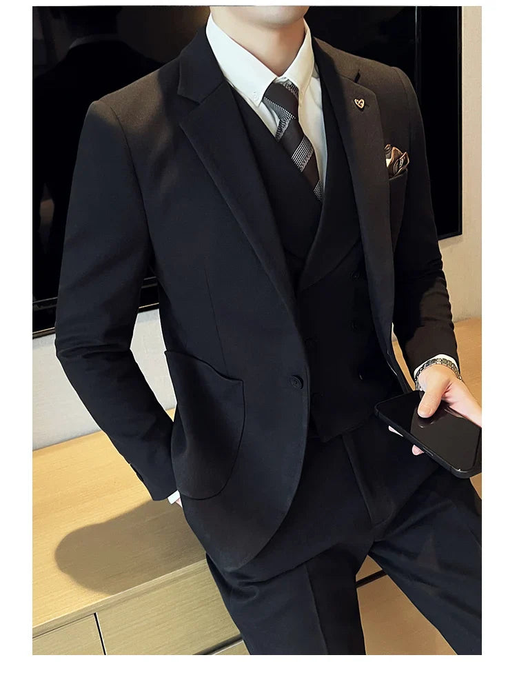 2025 Autumn Winter New Thickened Warm Woolen Blazer Set for Men Korean Version Slim Fit Groom Best Man Wedding Suit Formal Wear