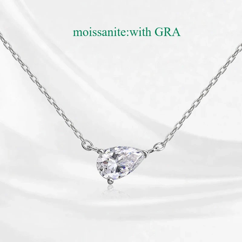 18k Plated 1CT 2CT 3CT Pear Cut Moissanite Necklace for Women Classic Lab Diamond Pendant GRA  Sterling Silver 925 Chain