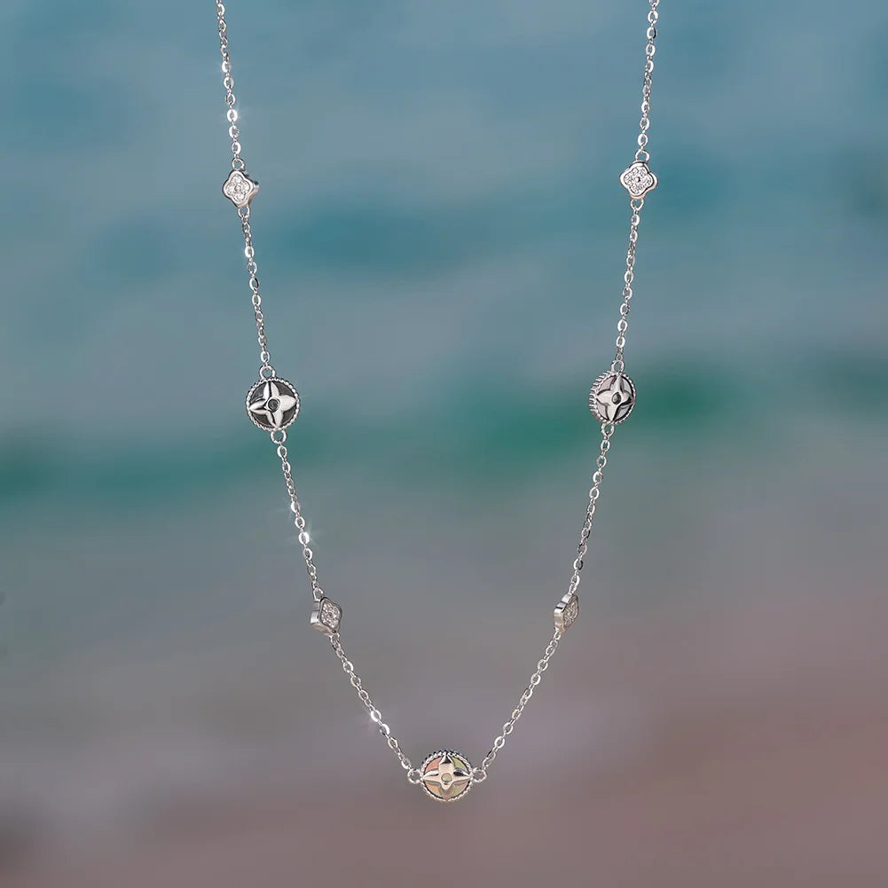 Elegant Ladies 925 Sterling Silver Necklace Four-Leaf Clover Inlaid Shell Decoration Suitable Daily Wear And Gifts