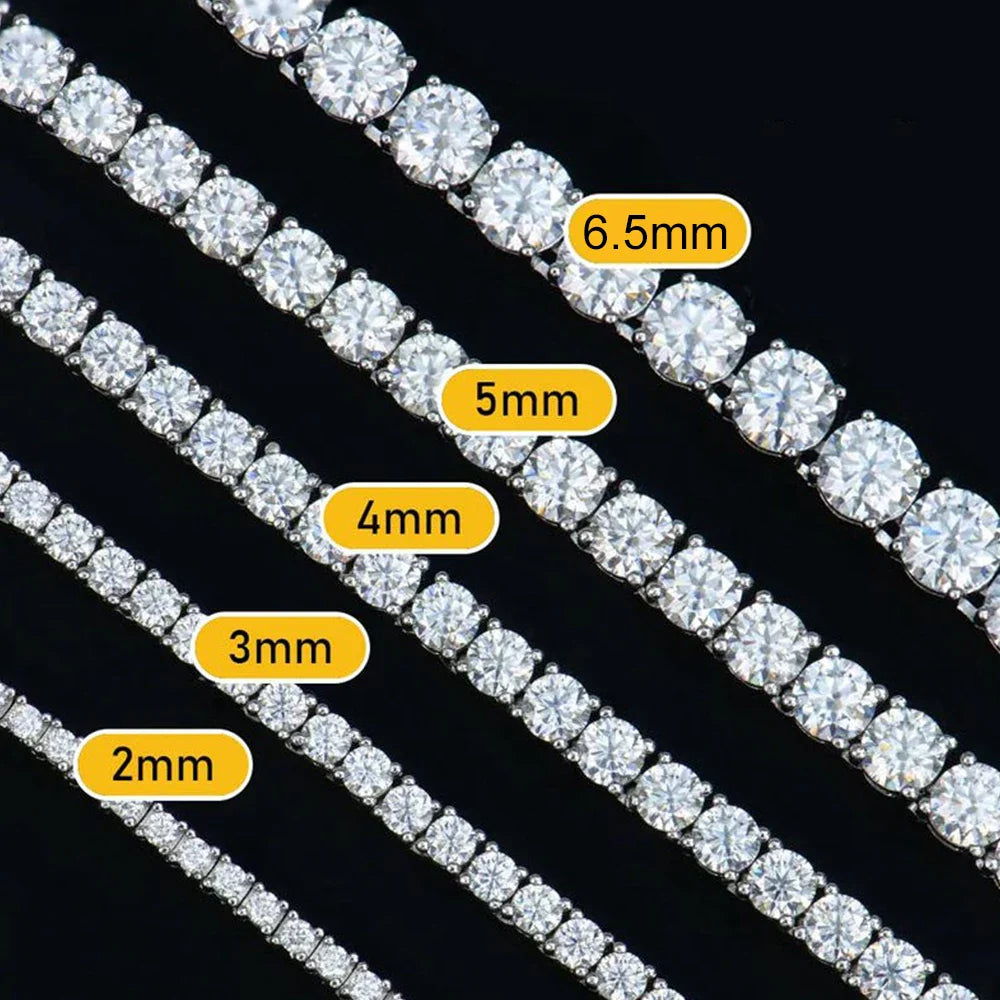 2-6.5mm Real D Color Moissanite Tennis Necklace for Women Men Sparkling Lab Diamond S925 Silver Neck Chain with GRA Jewelry Gift