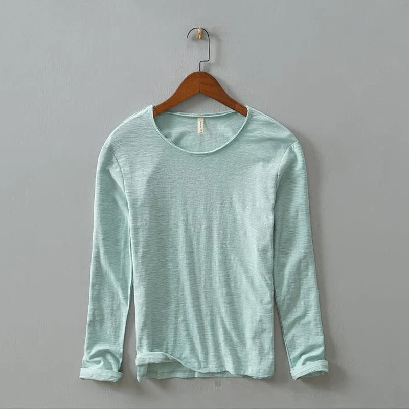 New  Autumn Solid Color Long-sleeved T-shirt Men's Casual Bottoming T-shirt Male Cotton Crew Neck T-Shirt