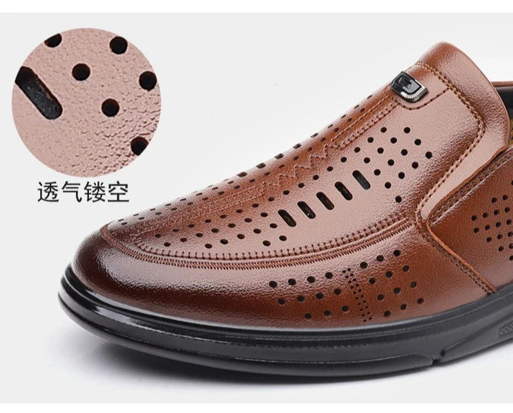 Spring Summer New Hallow Leather Shoes for Men Solid Color Fashion Dress Shoes Male Soft Sole Business Casual Shoe Man