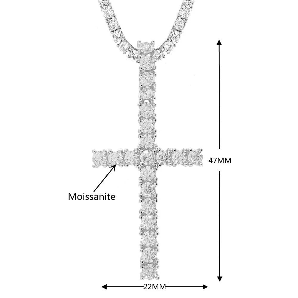 Full Moissanite Tennis Necklace with Pendant 925 Sterling Sliver Plated 18k Chain for Man Sparkling HipHop Party Jewely