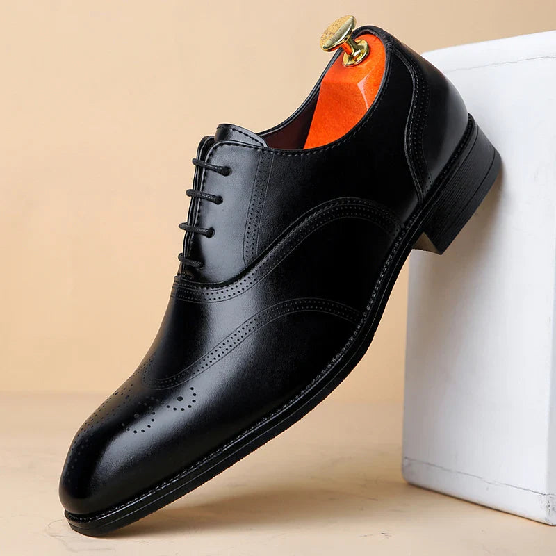 Luxury Brand Men's Glossy Leather Shoes Classic Brogue Shoes Lace Up Men's Office High-quality Business Shoes Big Size：38-48