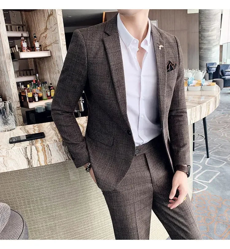 Suit Blazer+Pants Men Fashion Hosts British Style Work Business Wedding Casual Art Style Elegant Gentleman Cotton and Linen Suit