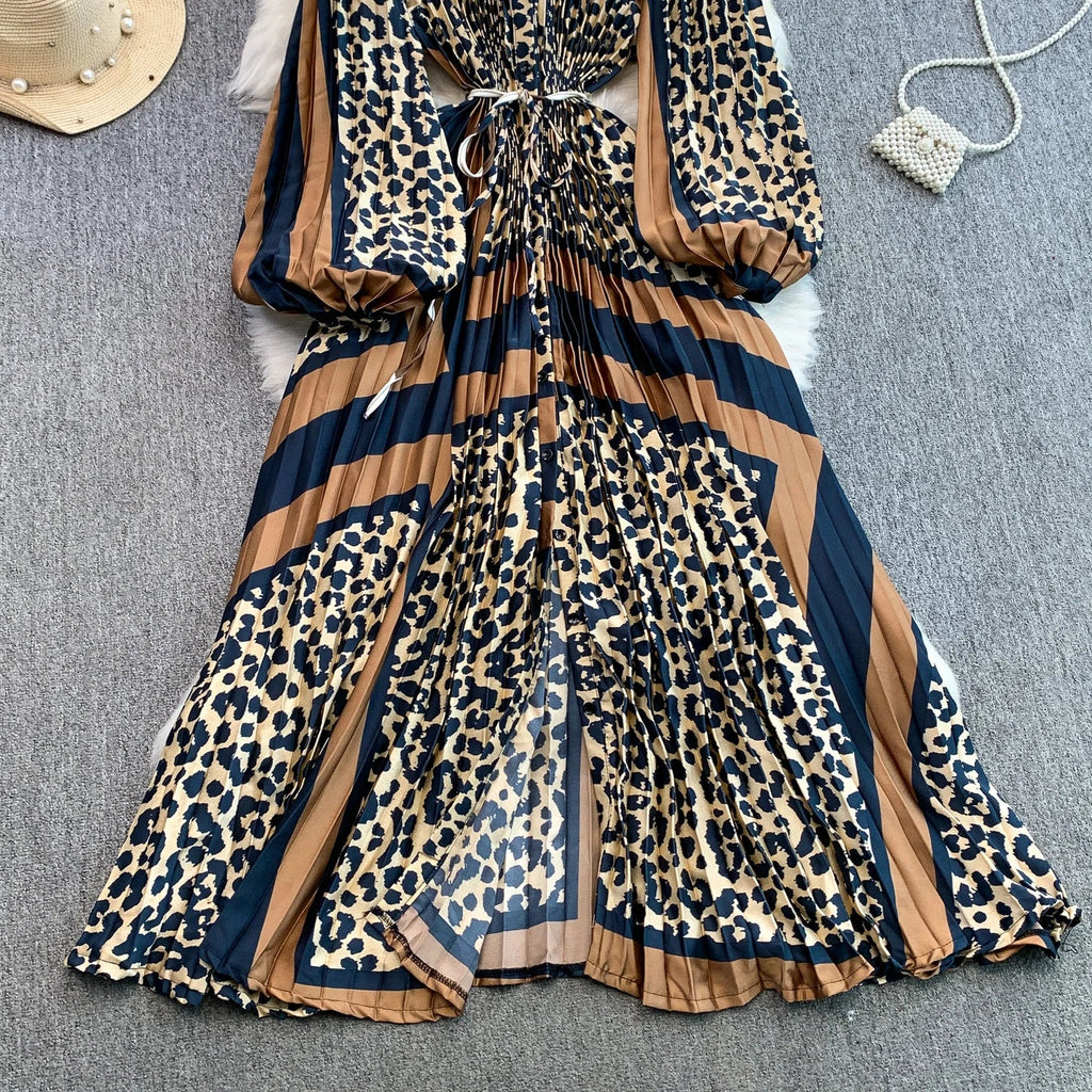 Printed round Ne Lantern Sve Dr Women's Single Button Waist Cinch Maxi Skirt Long Dr Commute Sle Autumn