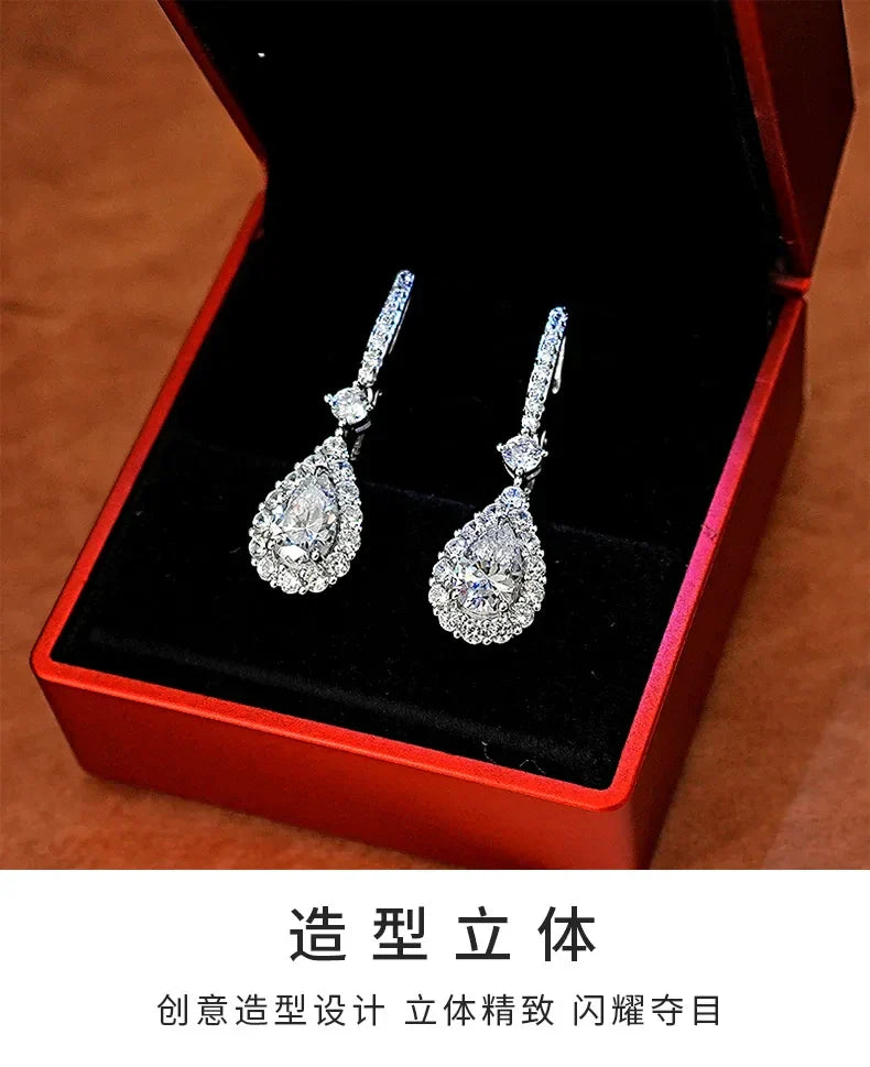 Sweet Droplets 925 Silver Sparkling Earrings Set with High Carbon Diamond Earrings, Versatile and Elegant, Light Luxury Woman