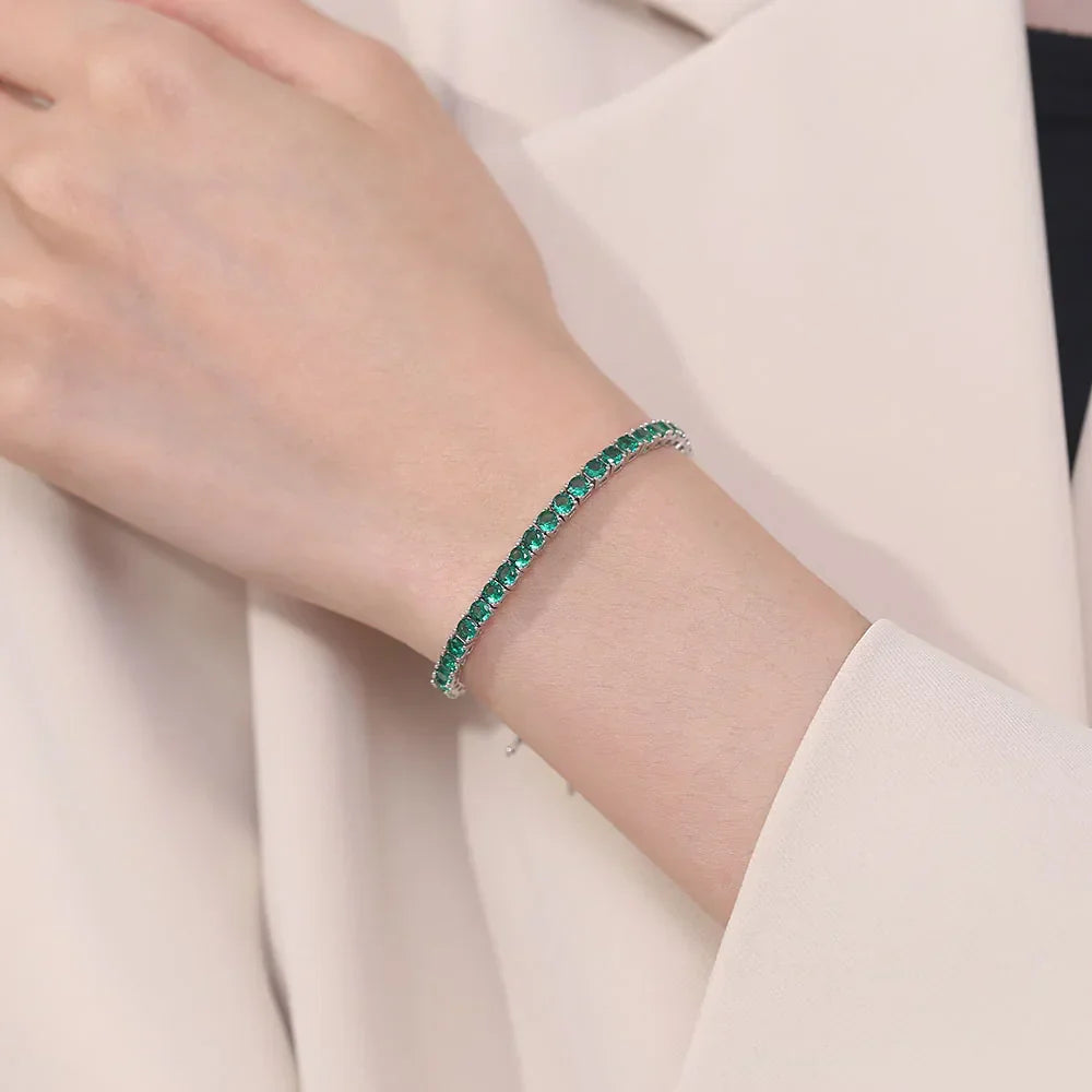 Fine Jewelry Pave 3MM Emerald Green Cubic Zircon Hip Hop Rock Chain For Women/Men Real 925 Silver Metal Tennis Bracelet