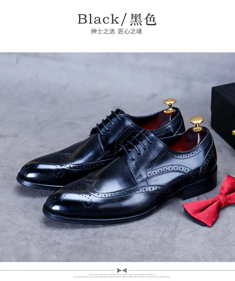 New Men Dress Handmade Shoes Genuine Leather Male Oxford Italian Classic Vintage Lace-up Men's Brogue Shoes Oxford