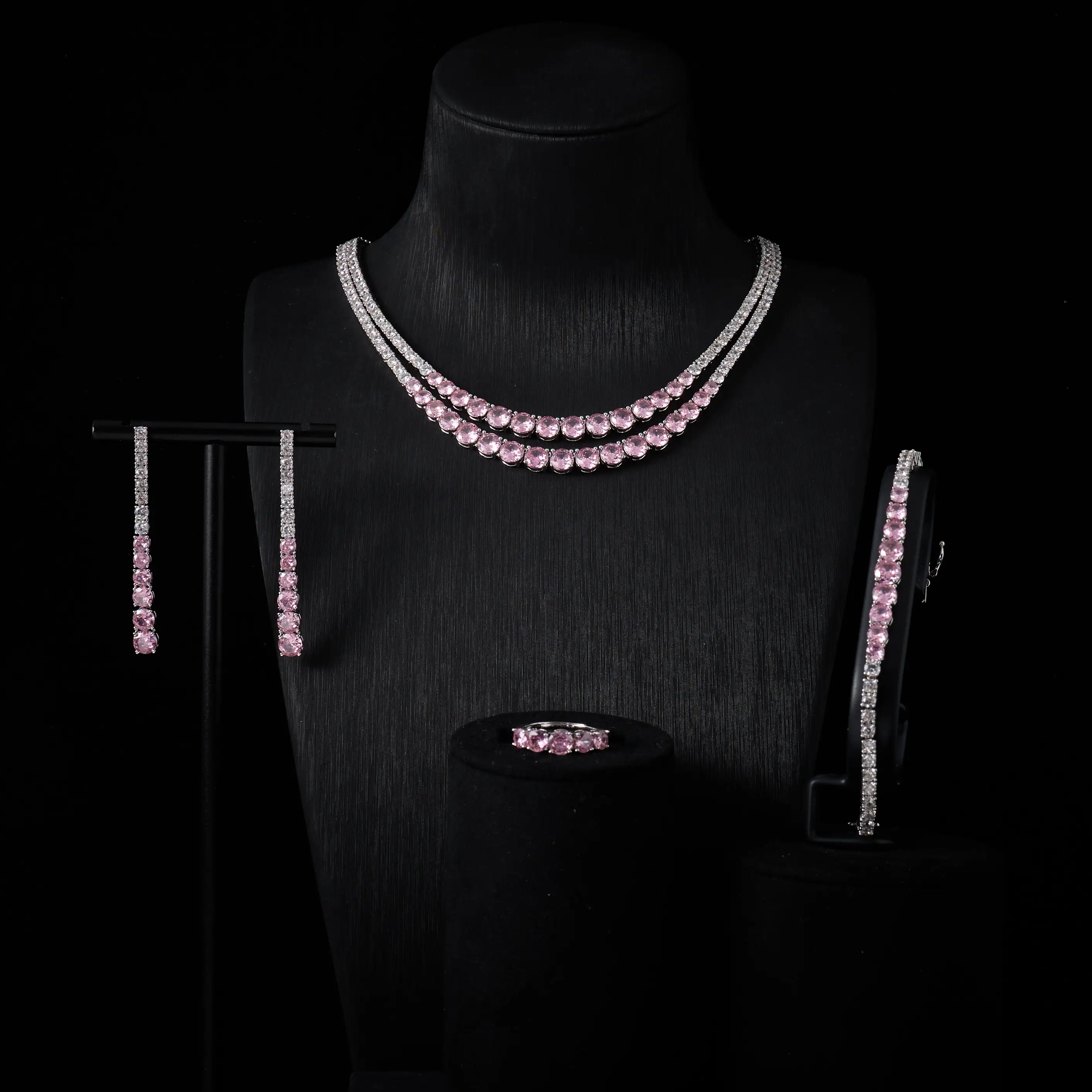 Trendy Jewelry Set for Women Layer Tennis chain Necklace Set Cubic Zircon Wedding Engagement Jewellery Accessories