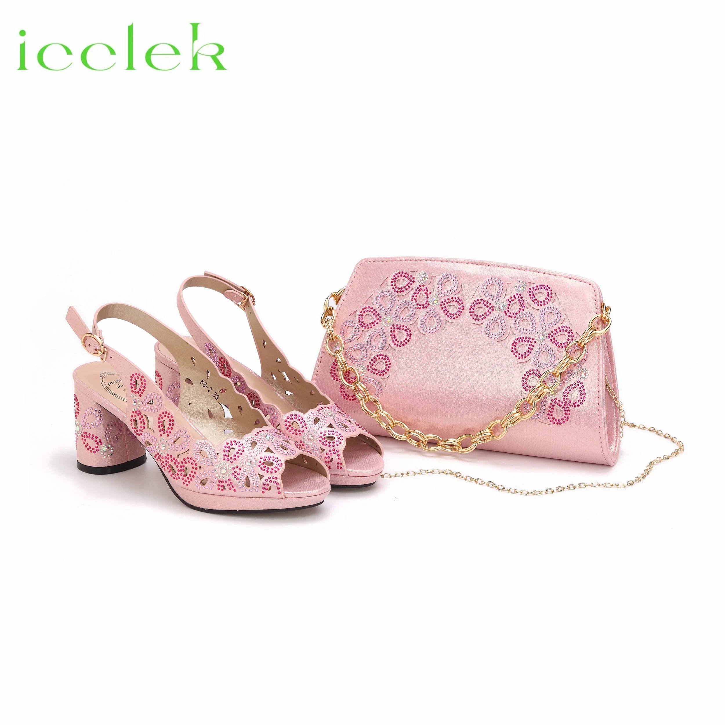 Hollwo Design Peep Toe High Heel Ladies Shoes Matching Bag Set