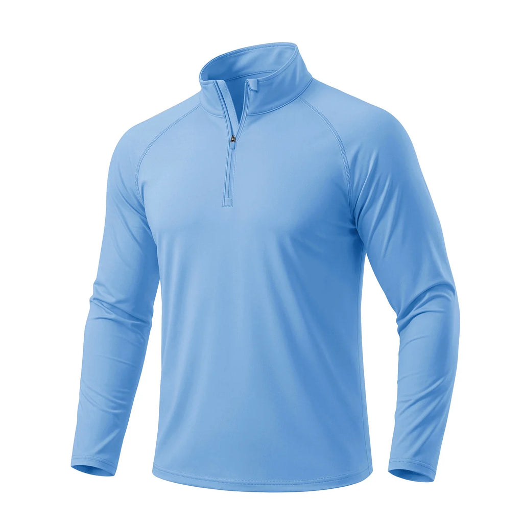 Men's Lightweight Long Sleeve T-Shirt UPF50+ Sun Protection Quick Dry Zip Neck Casual Summer Top