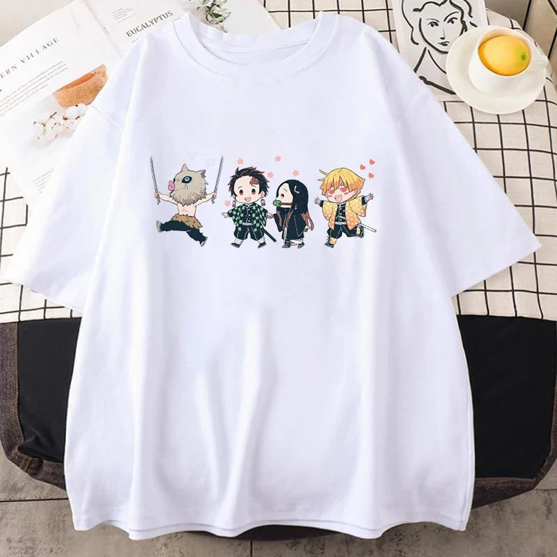 Hot Anime Kamado Tanjirou Kamado Nezuko Agatsuma Zenitsu Hashibira Inosuke Printed T-shirts Women Men Short Sleeve Summer Shirts