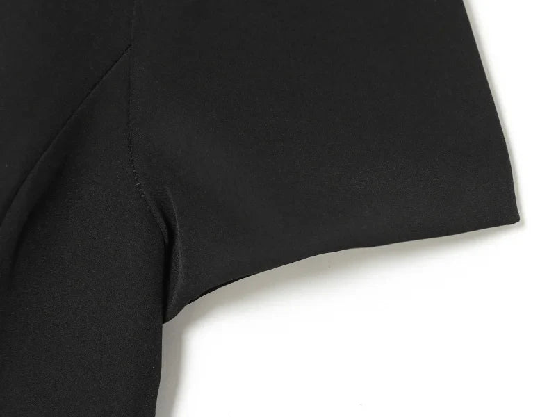 2025 women's new products are elegant and stylish Short dress with a boat neck and short sleeves with pleats  black dress