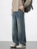 Spring Autumn American Retro Straight Jeans Men Streetwear Korean Fashion Loose Baggy Wide Leg Denim Pants Male Casual Trousers