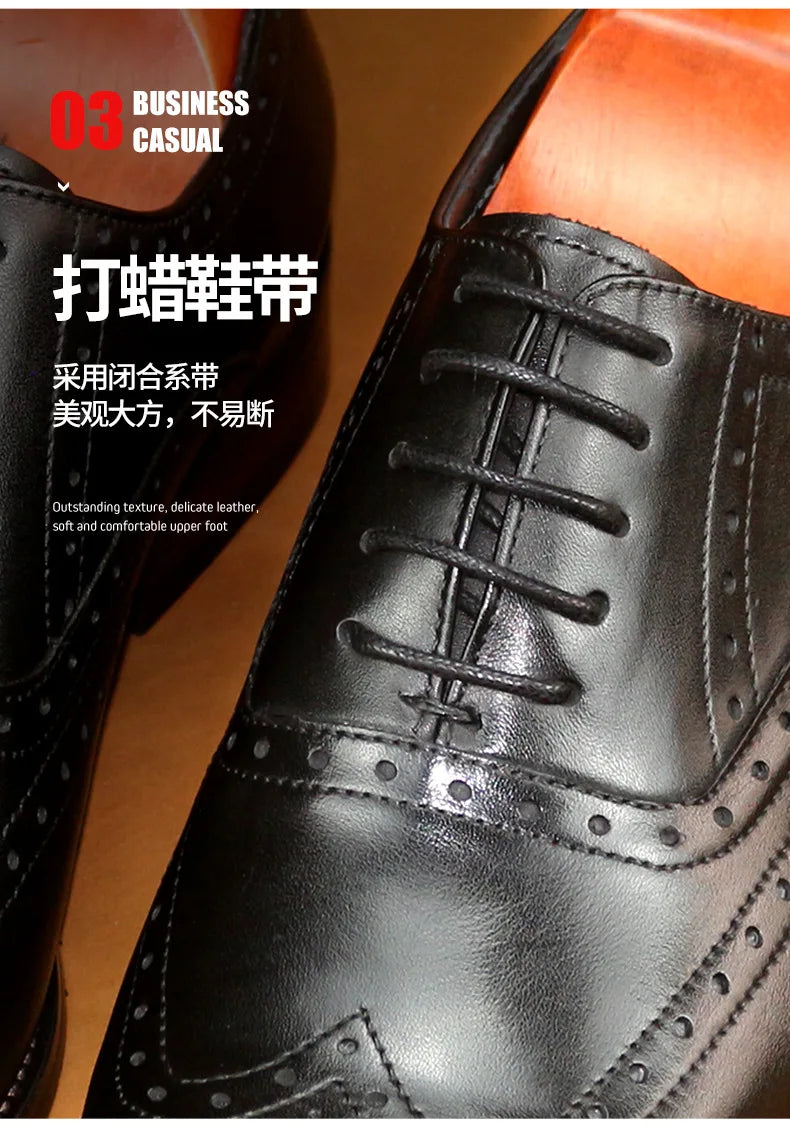 New  Genuine Leather Shoes Men Business Dress Formal Shoe British Carved Cowhide Top Layer Leather Shoes