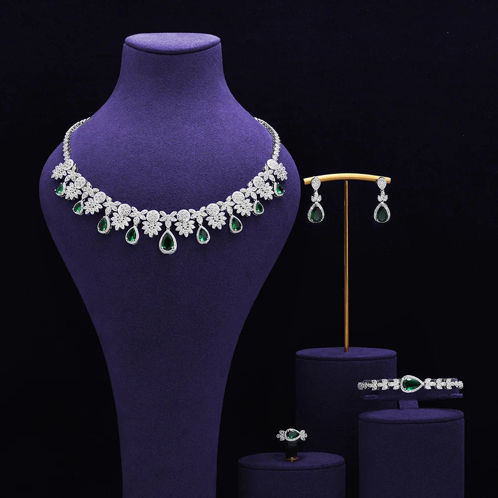 Bridal Zirconia Full Jewelry Set for Ladies Party Luxury Dubai Nigeria CZ Crystal Wedding Necklace Set