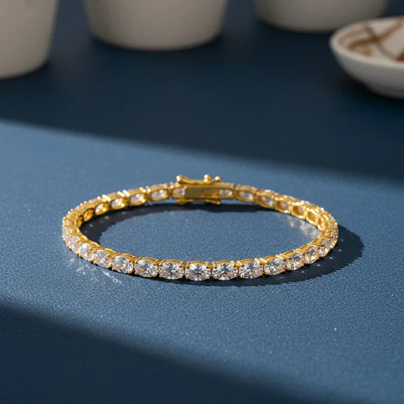 0.3-1.5CT Oval Cut Moissanite Hip-hop Tennis Bracelets for Women Men Lab Diamond Wedding Party 100% S925 Silver Chain