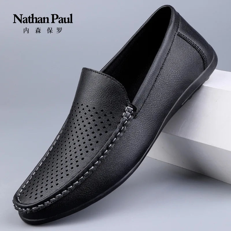 Men's shoes large size microfiber hollow loafers 2024 summer new fashion trend casual men's shoes classic men's leather shoes
