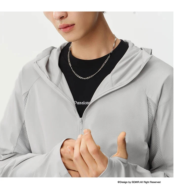 Men Jacket UV Protection Cool Feeling Breathable Knit Elastic Hooded 2026 Summer Comfortable Outdoor Fashion Top