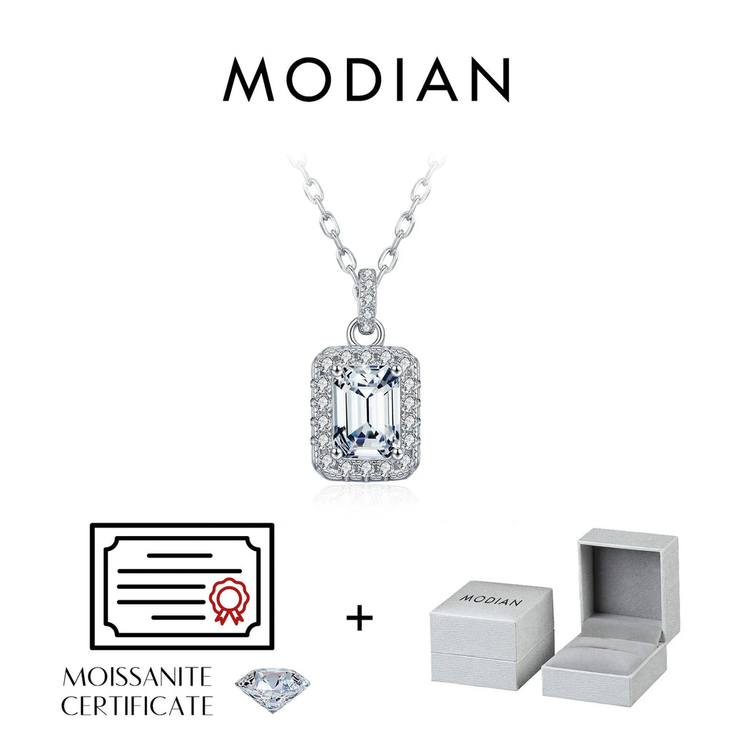 1CT D Color Emerald Cut Moissanite Halo Necklace 925 Sterling Silver Rectangle Wedding Pendant Necklace For Women Jewelry