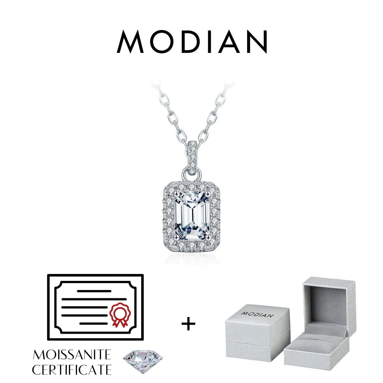 1CT D Color Emerald Cut Moissanite Halo Necklace 925 Sterling Silver Rectangle Wedding Pendant Necklace For Women Jewelry