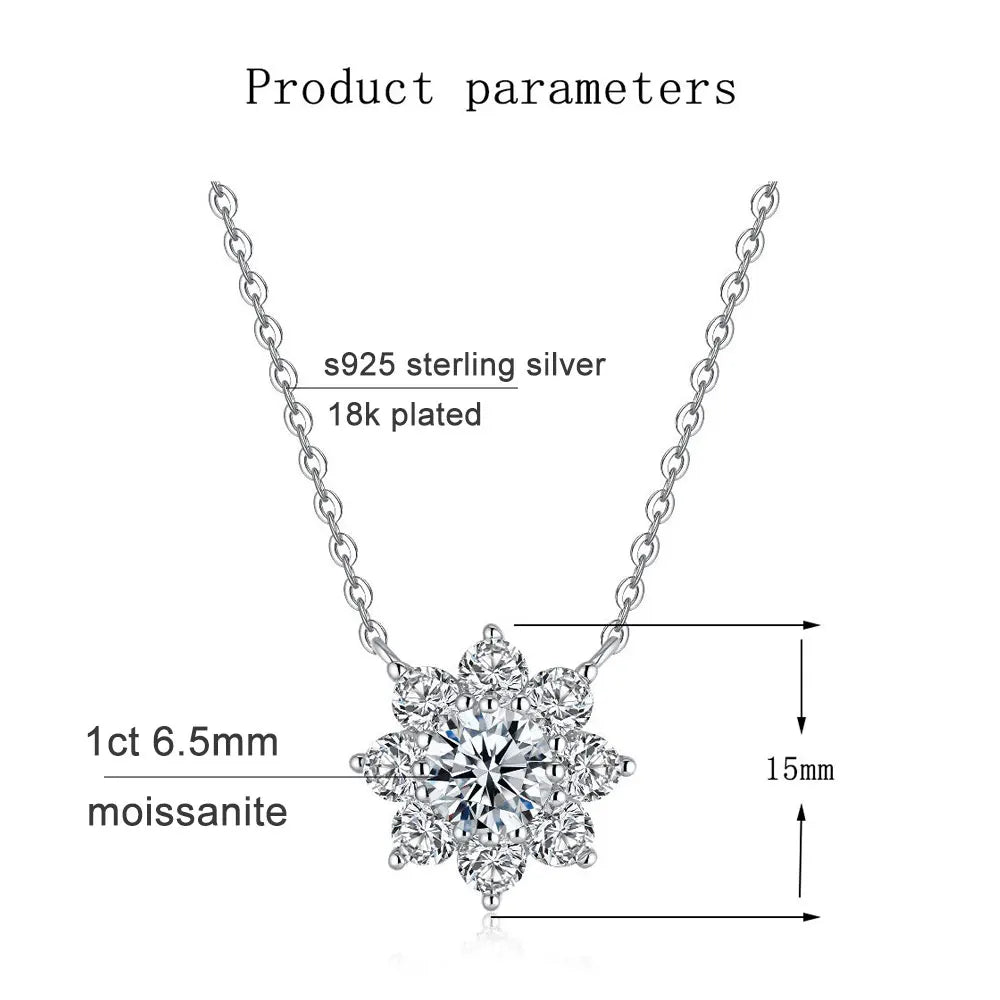 Moissanite Necklace Flower Pandent GRA Certified s925 Sterling Silver Plated 18k White Gold Fashion Necklaces for Women