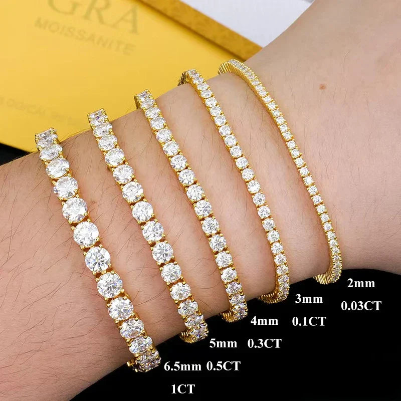 Hidden Spring Buckle Full Moissanite Tennis Bracelet D Color 2/2.5/3/4/5mm Lab Diamond Link Bracelets For Women Man Gift