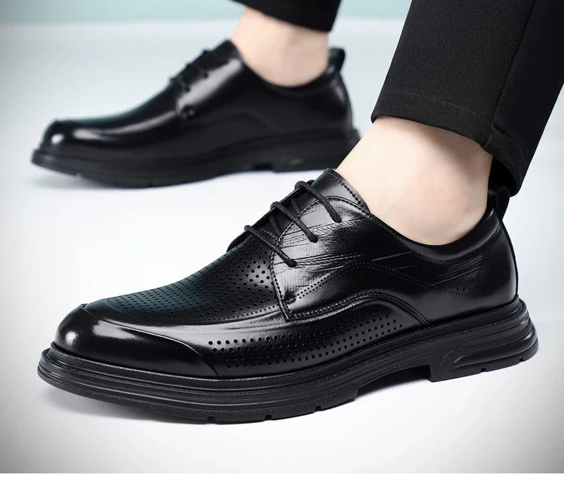 2026 New Men's Breathable Hollow Out Leather Oxford Shoes Formal Business Dress Shoes for Man Summer Autumn Platform Shoe Male