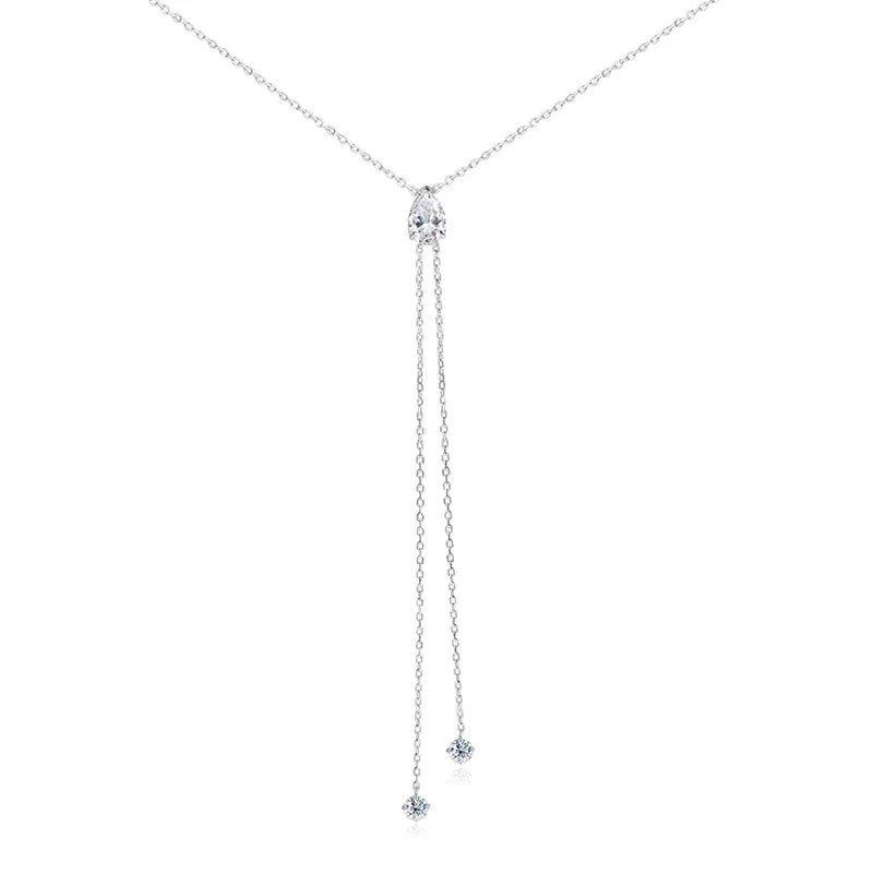 1-2CT Pear Cut Moissanite Long Necklace for Women Luxury Jewelry Female Neck Chain Solid Silver 925 Pendant Lab Diamond