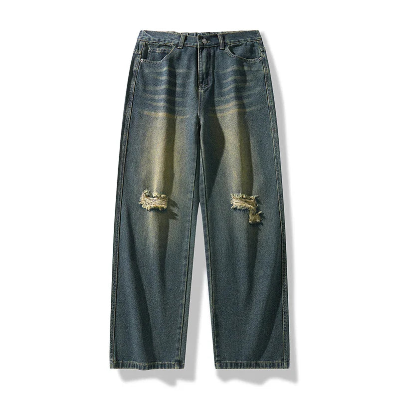 Men's American Style Loose Straight Leg Jeans Vintage Spring Summer New Arrival Drapey Trendy Wide Leg Long Pants