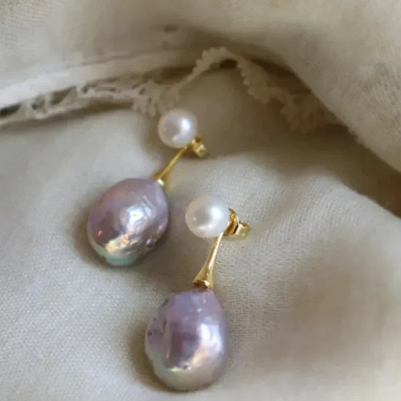 French Design Style Art Purple Baroque Freshwater Pearl Earrings Pendant Accessories for Women‘s Party Earrings Custom Jewelry