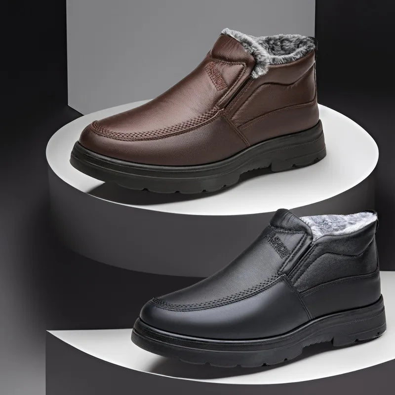 Winter Mens Cotton Shoes Plush Warm Snow Boots Casual Leather Ankle Boots for Men Non-slip Platform Boot Big Size48 Botas Hombre