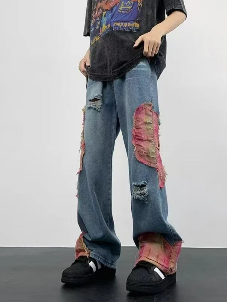 High Street Hip-Hop Flared Jeans for And Summer Street Design Splicing Mopping Pants, for Outdoor | Kpop Demon | Halloween | Jor