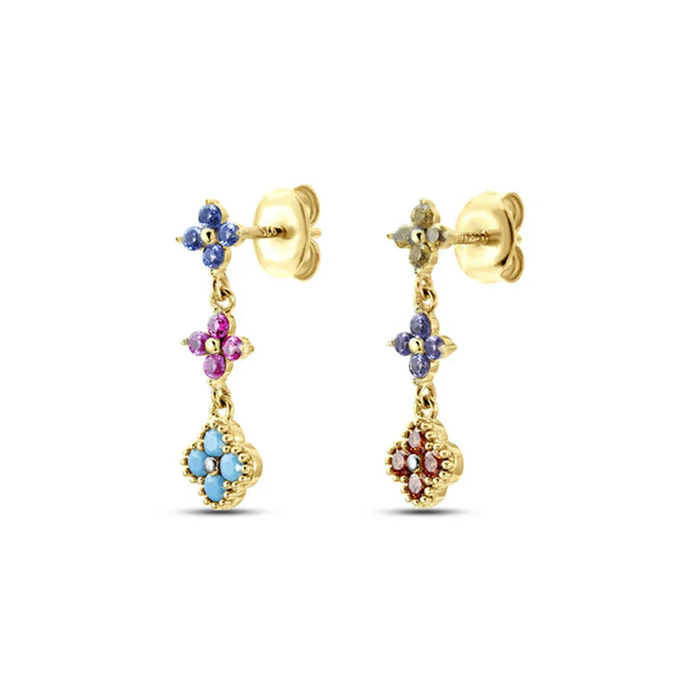S925 Sterling Silver Petals Stud Earring Microinlaid Colorful Cubic Zirconia Chain Tassel Earrings For Women Dangle Earring