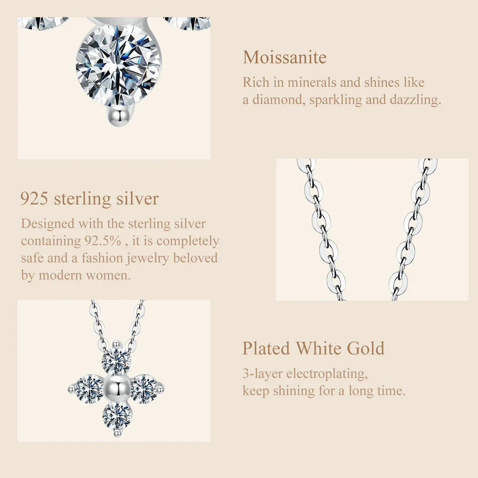 Shiny Moissanite Flower Pendant Necklace For Women Wedding Party S925 Silver with White Gold Plating Jewelry MSN038