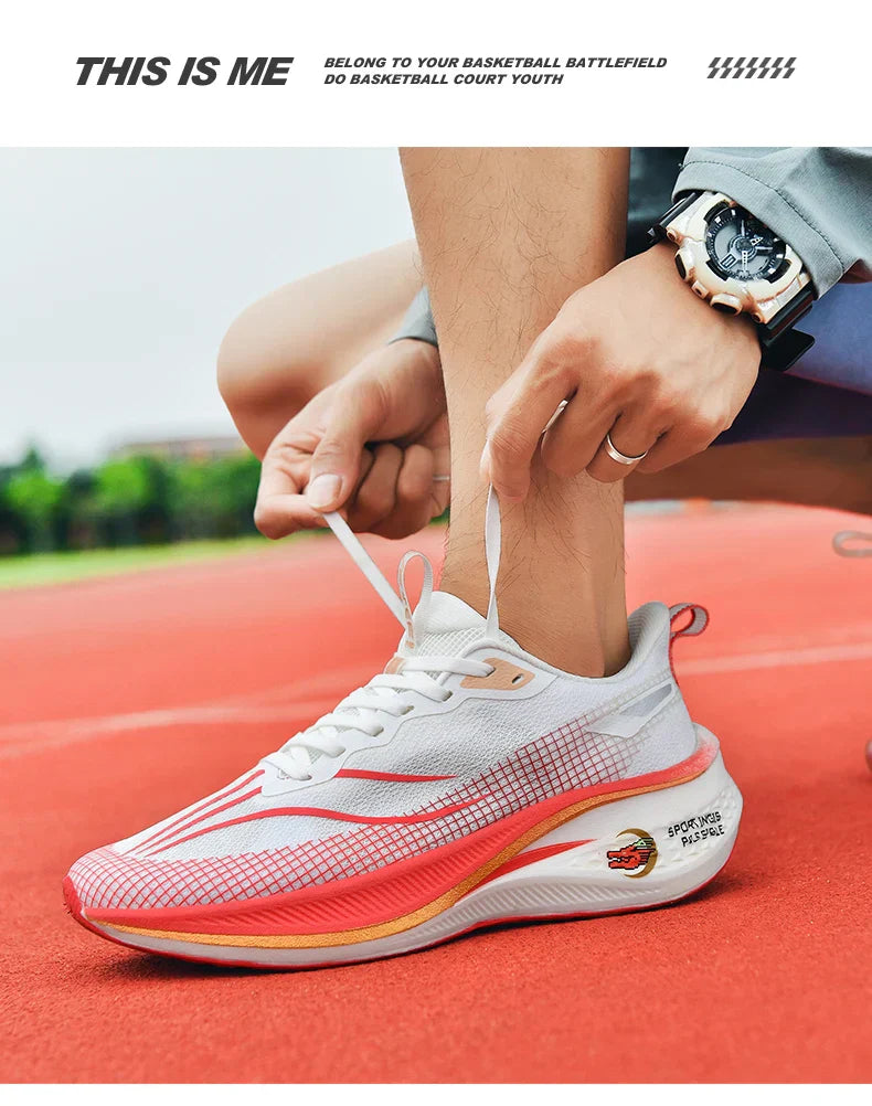 Fashion men's and women's sports running shoes casual breathable mesh surface carbon plate support wear-resistant rubber outsole